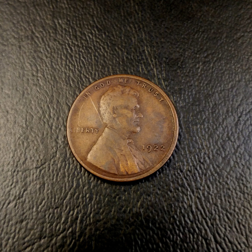 Coin Photography Set Up Results: Counterfeit 1922 No D Lincoln Wheat Cent, Obverse. This counterfeit 1922 No D is an excellent example of why more than one photograph of each side is needed.