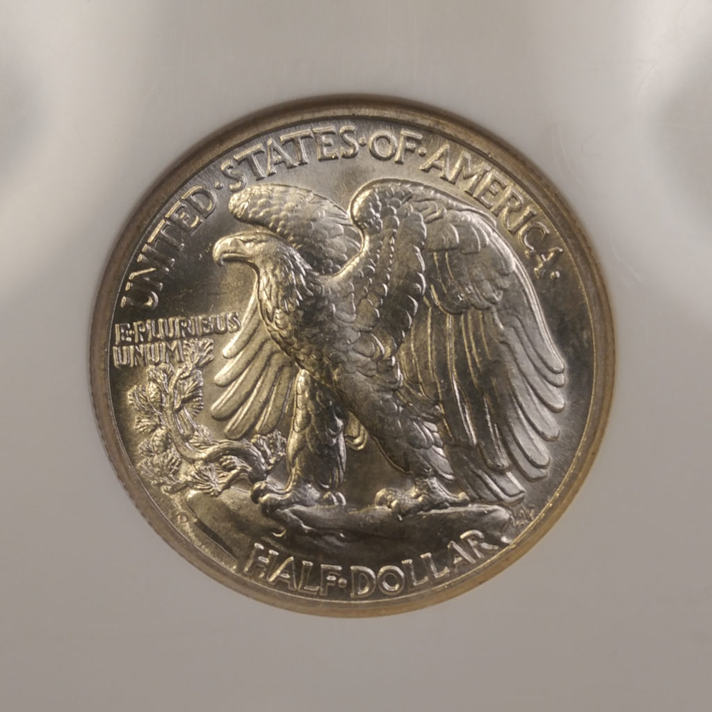 Coin Photography Set Up - Certified Lustrous Coin: 1944-D Walking Liberty Half Dollar, Reverse